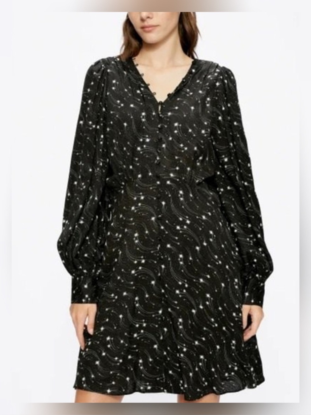 TED Baker Gemmi Long Puff Sleeve V Neck Ruffle Hem Pockets Shift Mini Dress - 2